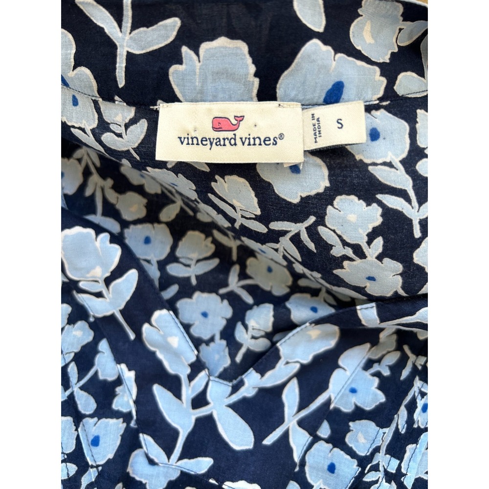 Vineyard Vines Rock Rose Floral V Neck Blouse Block Print Trim Top S Preppy Boho - Picture 3 of 8